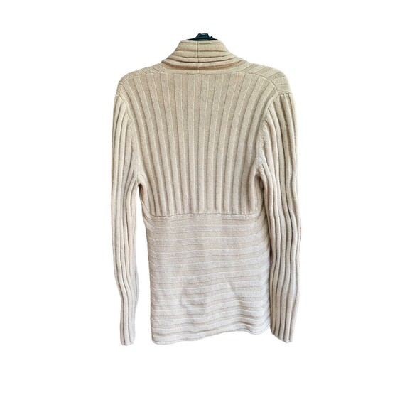 Jones New York Signature Wool-Blend Ribbed Knit Cardigan L Beige One-Button - Picture 6 of 11
